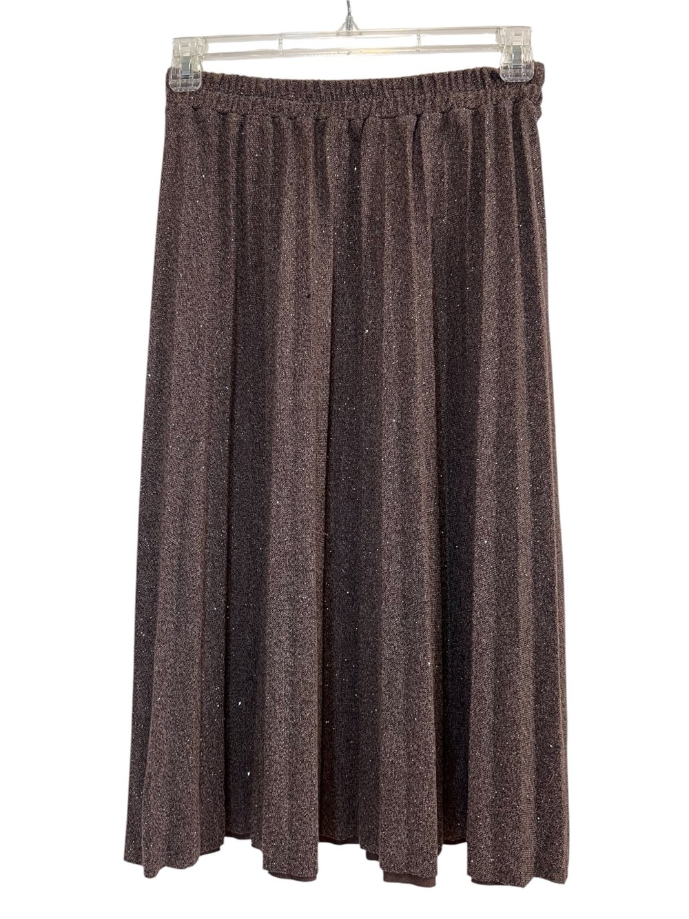 Shimmering Brown Pleated Midi Skirt 14 Elastic Waist Sparkle Lagenlook Earthy